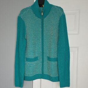 St. John Teal Zip-Front Cardigan Sweater
